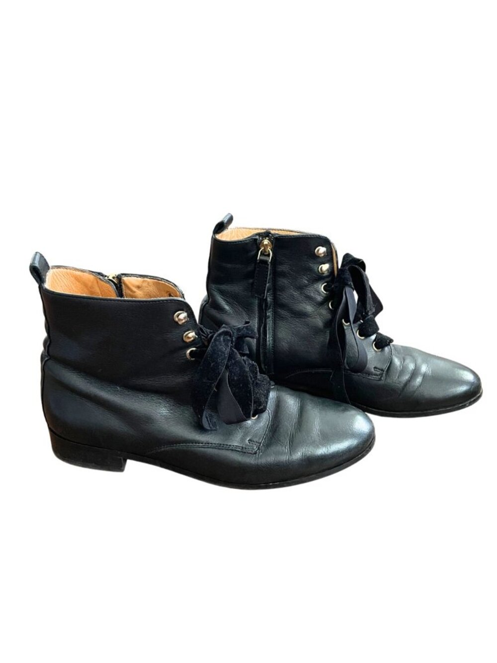 Sezane Eugenie Black Leather Ankle Boots Women US Sz 9 Lace Up Victorian - Picture 6 of 9